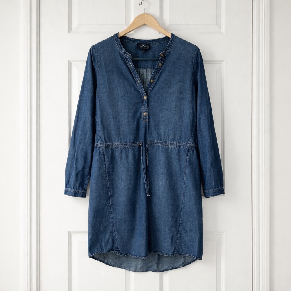 Lucky Brand Chambray Denim Dress Size S Button Front Long Sleeve Casual - Picture 2 of 7